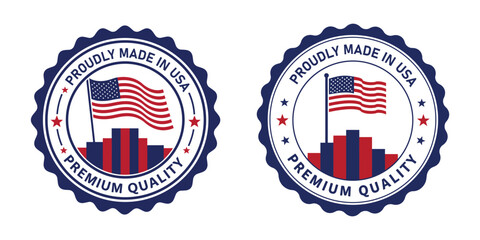Premium Quality Made in USA Badges with American Flag and Podium Design in Red, White, and Blue