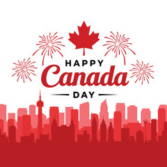 Fototapeta premium Happy Canada Day Celebration with Fireworks and Toronto Skyline Silhouette