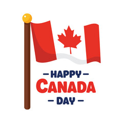Flat Design Canada Flag with Happy Canada Day Text on White Background