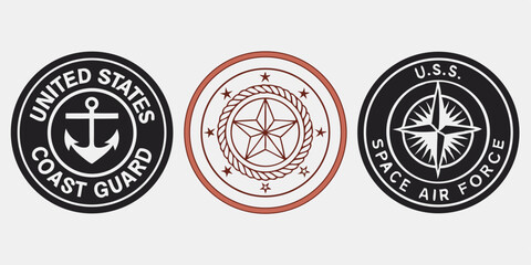 United states military seals vector illustration featuring coast guard and space force