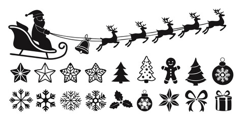 Festive Christmas Icons in Black Silhouette Style