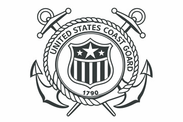 Detailed black and white vector illustration of the united states coast guard seal