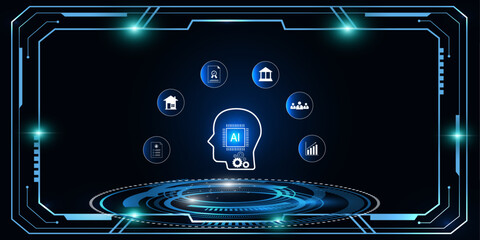 High-Tech Digital HUD Interface Featuring Artificial Intelligence Tools in Finance, Property, and Business