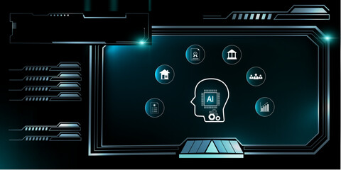 Digital HUD Background with Artificial Intelligence Icons Representing Business and Financial Innovation