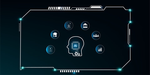 Technology-Inspired HUD Display with AI Elements Assisting Real Estate, Corporate, and Banking Solutions