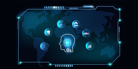 Technology-Inspired HUD Display with AI Elements Assisting Real Estate, Corporate, and Banking Solutions