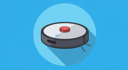 Pixel Art Robotic Vacuum Cleaner on Blue Background