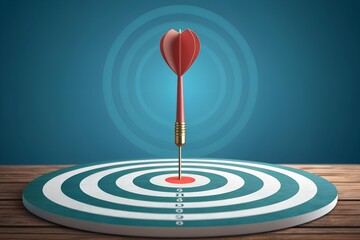 Red dart hitting bullseye on target goal achievement focus success