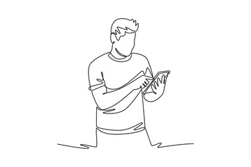 Using gadget concept. Single line draw design. Vector graphic illustration