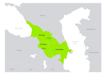南コーカサス地方の地図　Map of Azerbaijan, Armenia, Georgia
