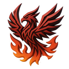 Fototapeta premium 3D tribal-style phoenix icon with bold, sharp feather lines and jagged flame-like edges, designed with a powerful red-orange fiery motif and symbolic strength.
