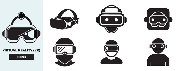 Virtual Reality, VR headset silhouette vector illustration. person wearing vr goggles device.