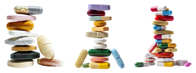Pills Stack Set on Transparent Background