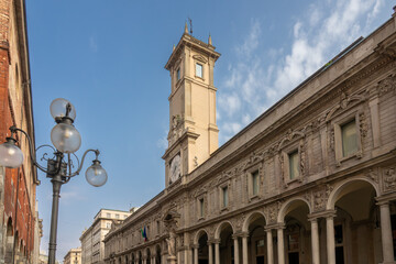 Ancient clock tower of the Giureconsulti Palace also known as Palazzo Affari. The Palazzo dei Giureconsulti or Palazzo Affari ai Giureconsulti, is a 16th-century building of Milan, Italy