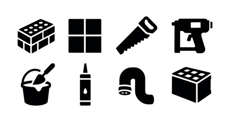 Construction tools solid icon set. building, equipment, repair, diy, workshop essentials