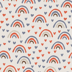 Rainbow and Hearts Vector Seamless Pattern Background