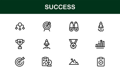 Success Icon Set in Clean Vector Style Featuring Trophies, Growth, Awards, and Achievements