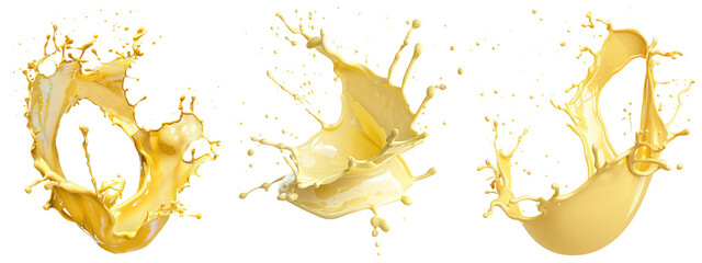 Yellow Cream Splash Set on Transparent Background