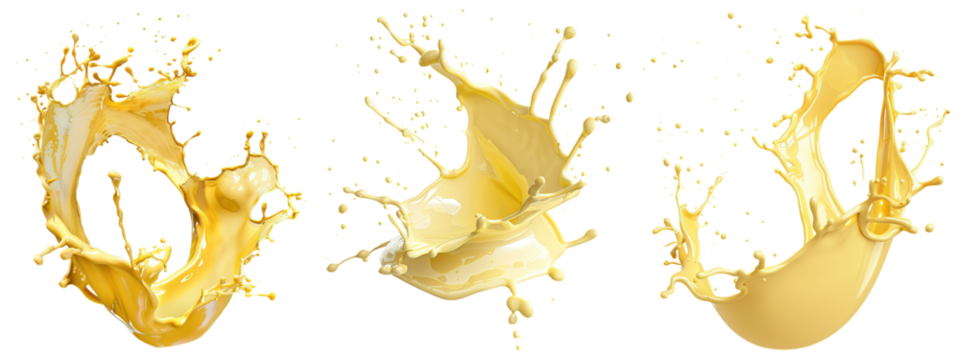 Yellow Cream Splash Set on Transparent Background