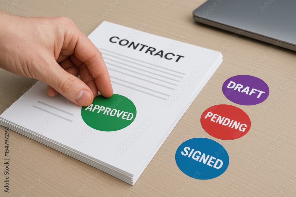 Poster the approval process marks the progression contracts from draft to signed status reflecting key stag