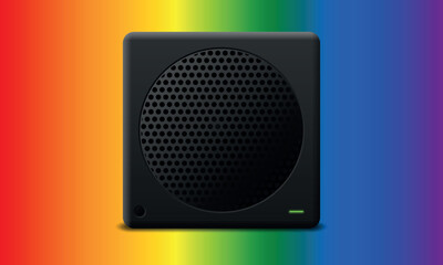 Portable wireless speaker isolated on colorful background realistic vector illustration.