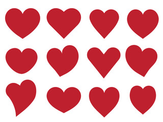 Collection of different red hearts 