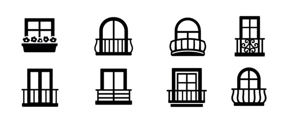 Balcony, window outline icon set. stylish architectural elements outline collection