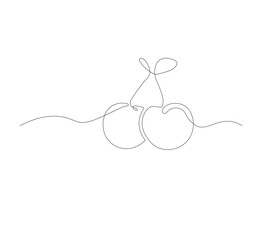 continuous line drawing of cherry fruit for garden logo identity. Fresh fruit concept for garden icon. Modern continuous line drawing design vector graphic illustration