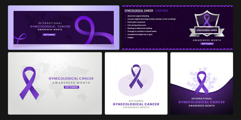 Gynecological Cancer awareness Set banner with original month, Set of five designs with original color ribbon.