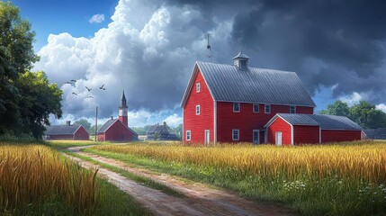 Red Barn Countryside Landscape