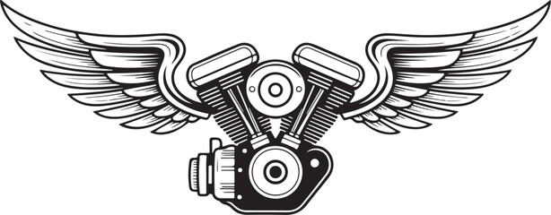 Wings of a vintage steel car engine, a powerful machine and symbol of industry design and technology