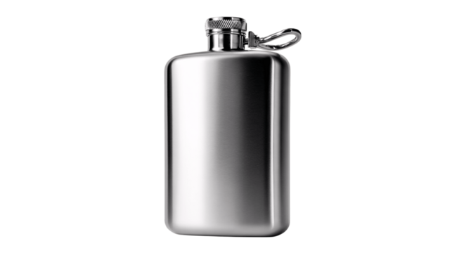 A high-end metal water flask, white background --ar 16:9