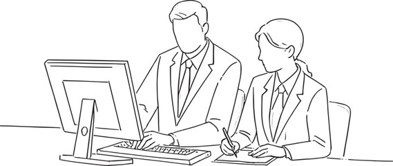 Funny business people cartoons at work in the office
