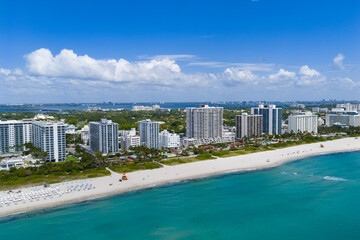Aerial view of Miami beach coastline. Skyline and skyscrapers at Miami Beach. Summer Miamis vibes....