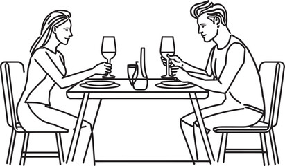 Young couple sitting at a cafe table with a laptop, working or studying