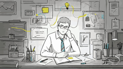 Business people and scientists work on computers in an office laboratory