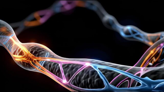Chromosome structure mapped to human traits, genes highlighted in neon tone
