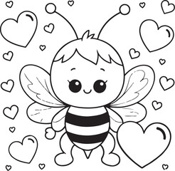 Cute cartoon bee character illustration flying with a heart, perfect for funny animal, insect, or nature designs