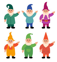 Set of Garden Gnomes. Vector flat illustration.