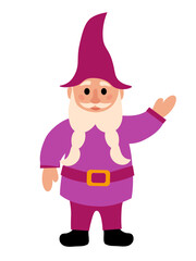 Purple Garden Gnome. Vector flat illustration.