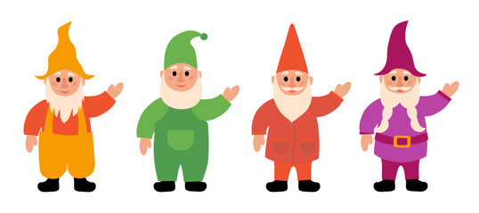Set of Garden Gnomes. Vector flat illustration.
