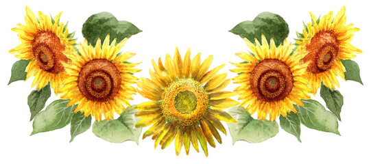 水彩で描いたひまわりの装飾