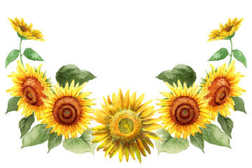 水彩で描いたひまわりの装飾