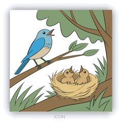 Two yellow canaries perched in lush green foliage oil painting style nature scene wildlife birdwatching