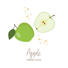 Fresh apple fruit, fresh juice on white background