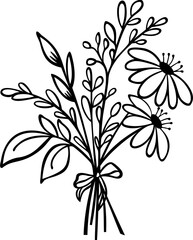 Bouquet of wild flowers. Black and white
