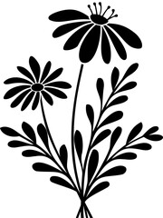 Bouquet of wild flowers. Black and white