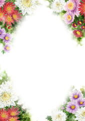 水彩で描いたいろいろな小菊のフレーム素材