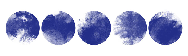 Obraz na płótnie Canvas Watercolor moon silhouette set. Abstract planet grunge art. Blue paint stroke texture in marble style. Hand drawn isolated illustration on transparent background
