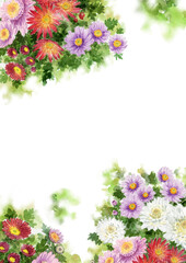 水彩で描いたいろいろな小菊のフレーム素材